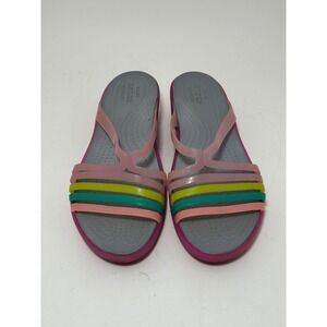 Crocs Isabella Strappy Wedge Sandals Pink Multi Color Womens Size 7 204915